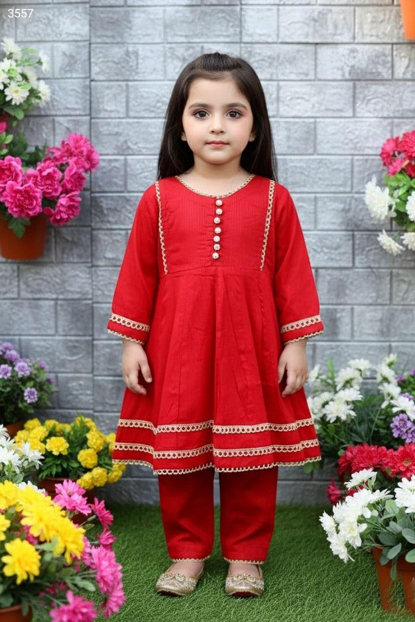 Red Cotail Baby Frock-2Pc
