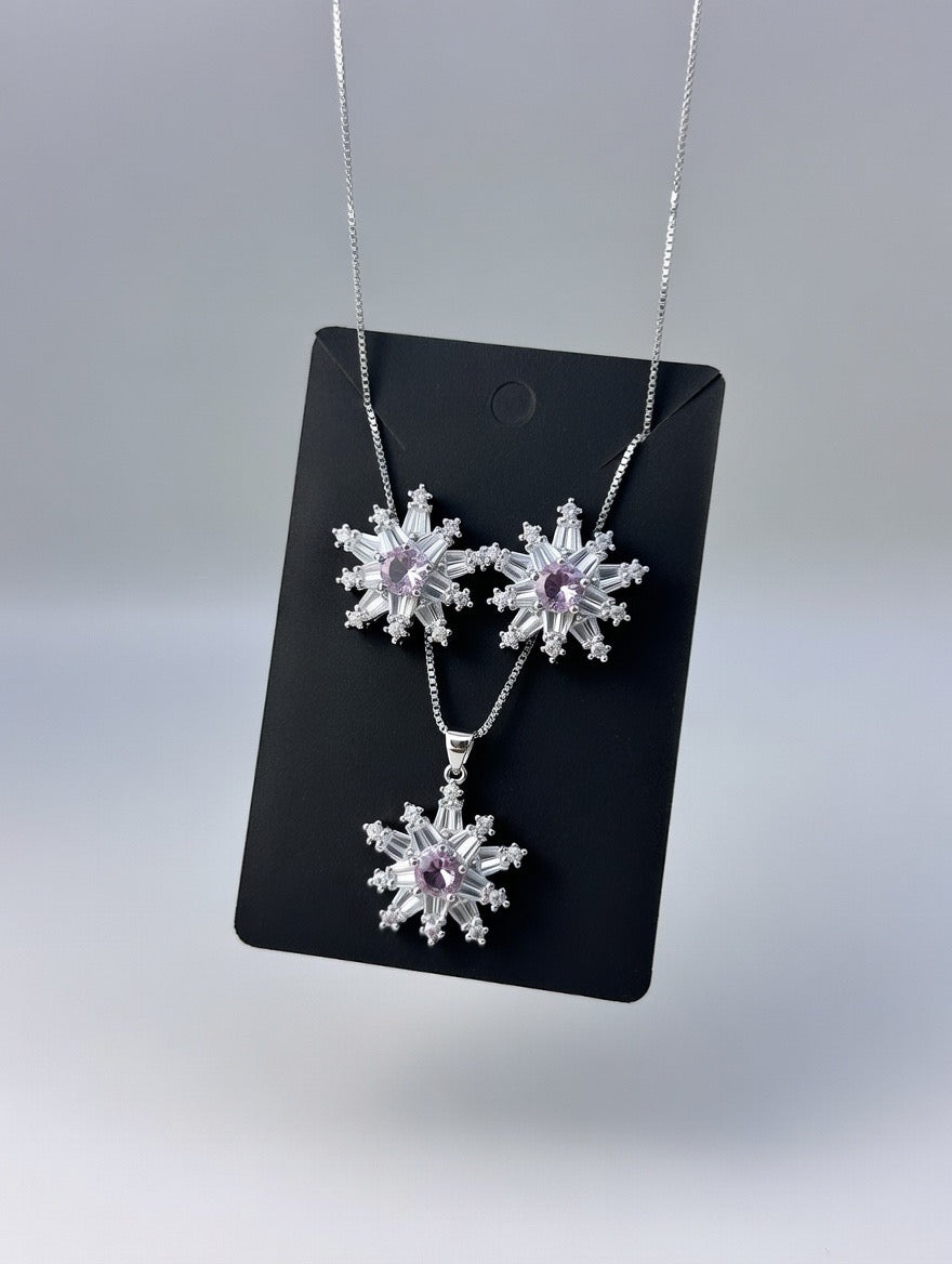 Silver LightPink-3D Zircon Locket Set