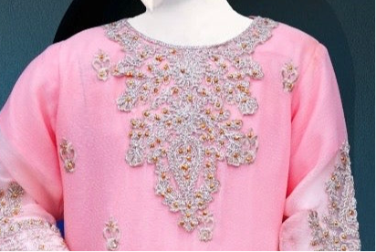 Pink 3pc-Crinkle Chiffon Sharara Set