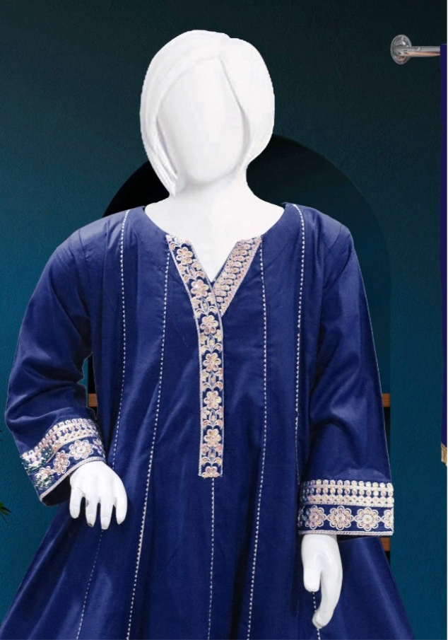 Navy Blue-3pc Cotton Frock