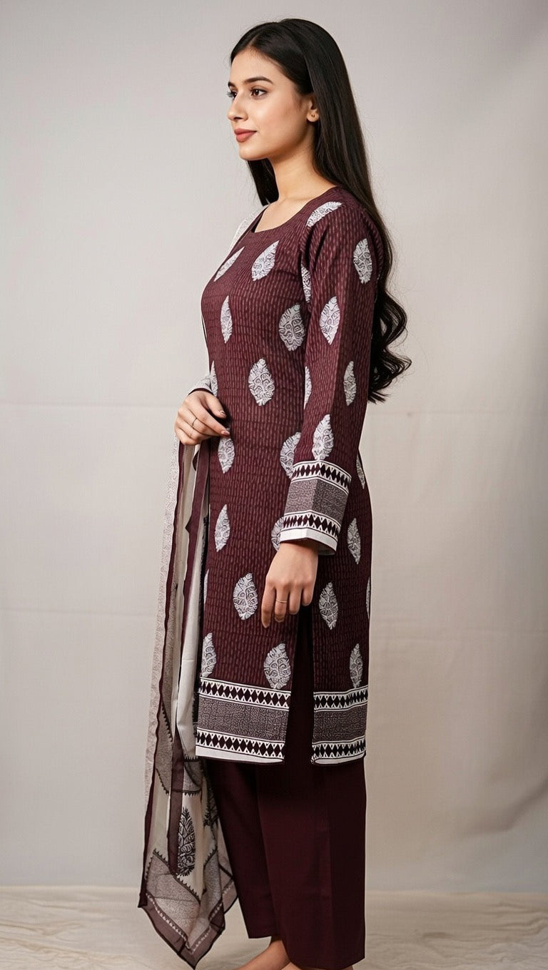 Brand:Gul Ahmed-Dark Brown Khaddar-3pc