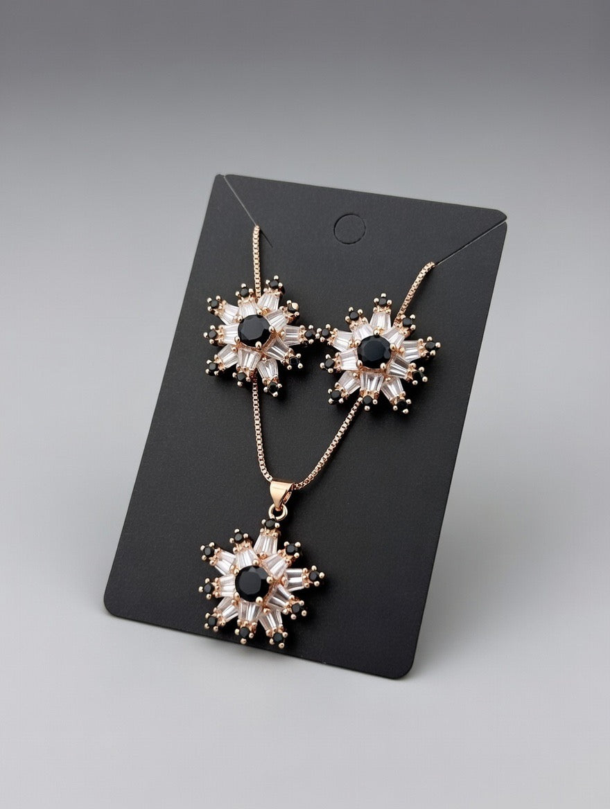 Golden Black-3D Zircon Locket Set