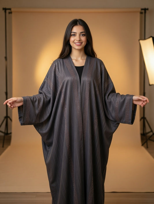 Noor’s-Grey Fancy Abaya set-2pc