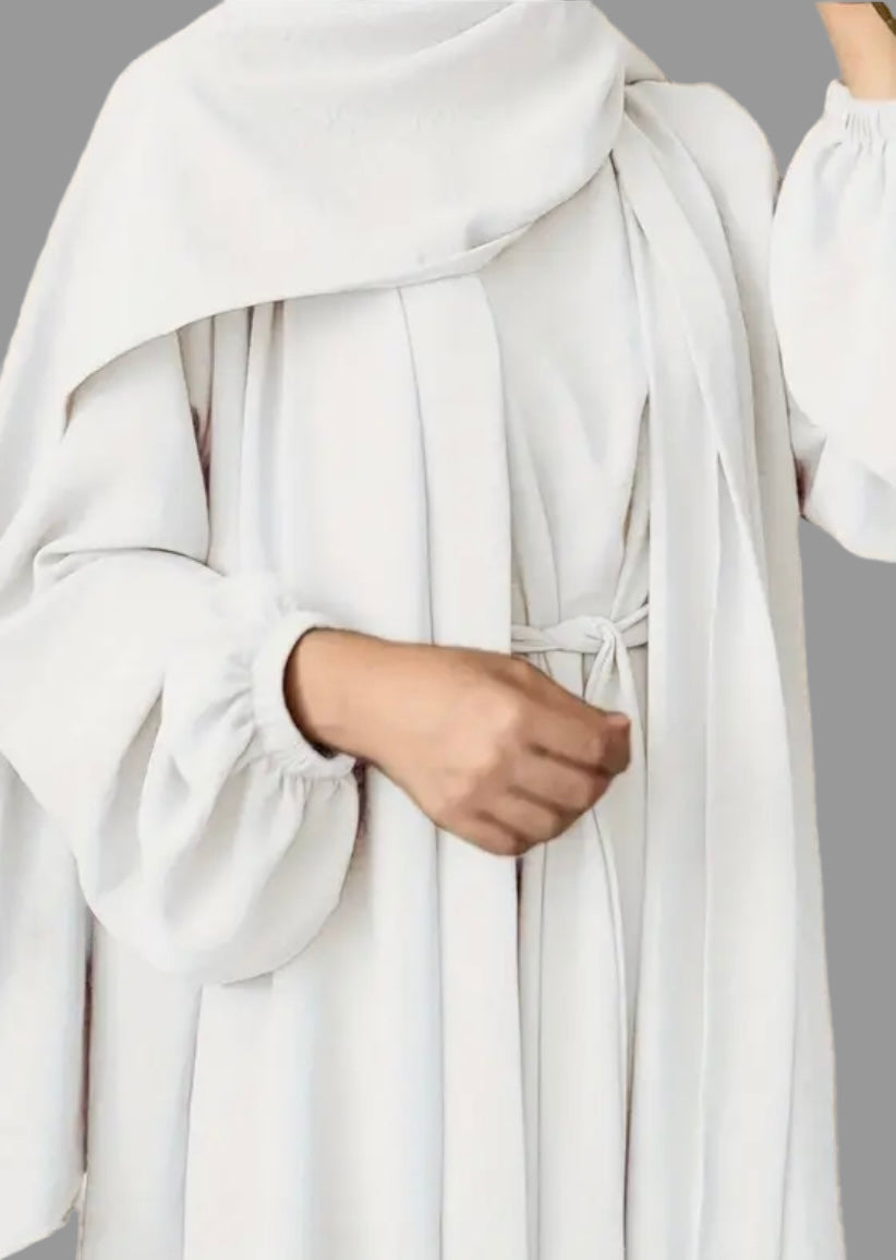 Noor’s-Soft White Abaya Set-2Piece