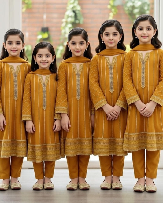 Noor’s-Mustard Yellow Frock-3pc