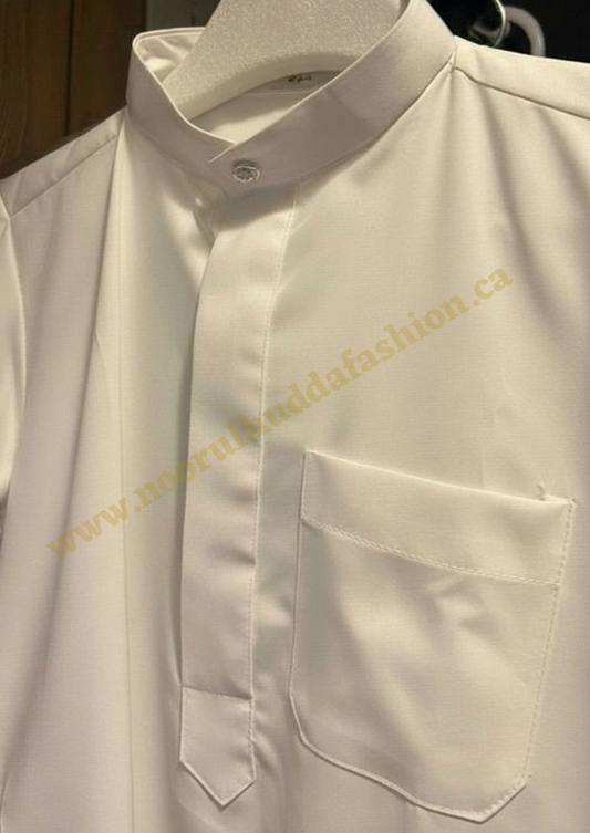 Off White Thobe w/Band Collar-Noor’s-Kids Thobes