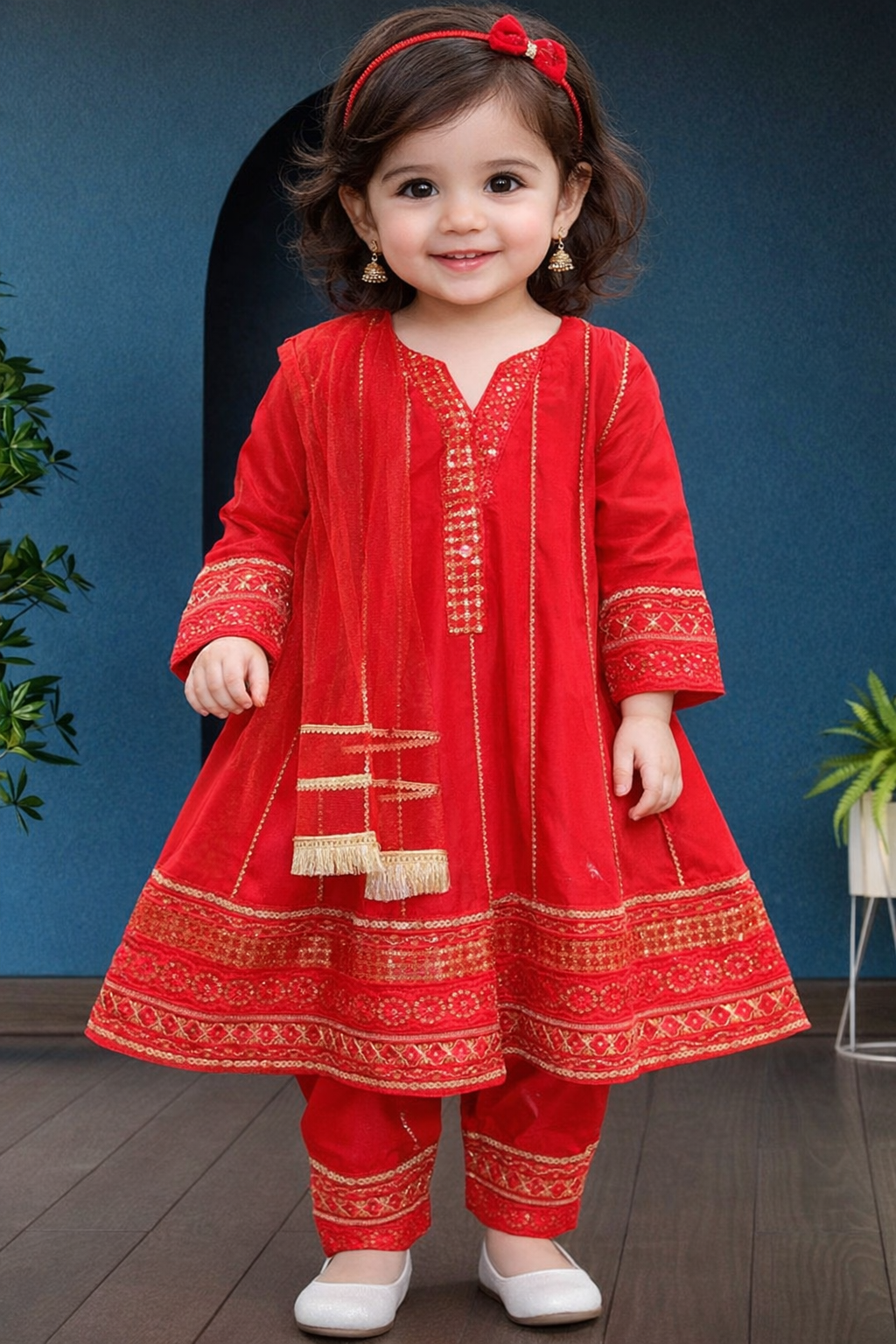 Noor’s-Red Cotton Frock-3Pc