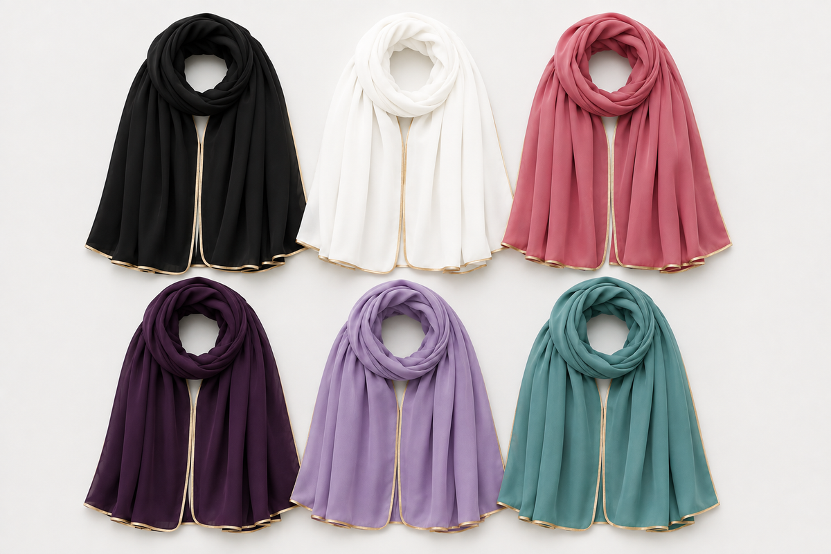 Fancy Chiffon Hijab with Golden Lace