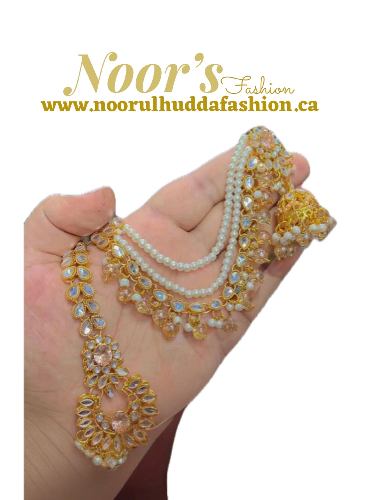 Golden-Kundan jhumka and Tikka