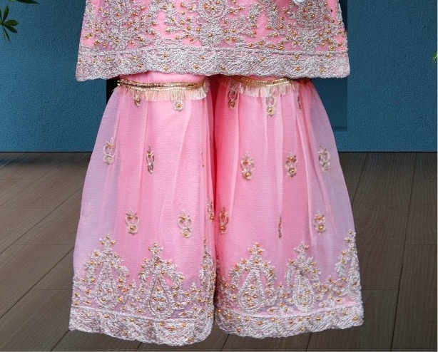Pink 3pc-Crinkle Chiffon Sharara Set