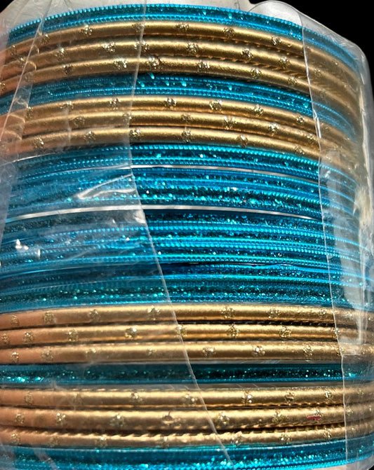 Size: 2.6 Sky Blue & Gold Bangles