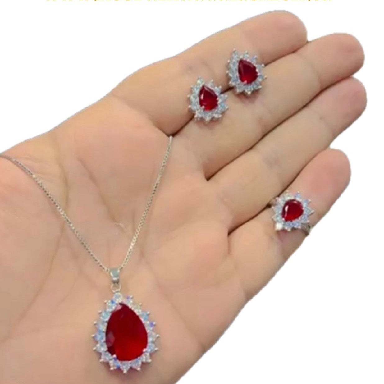 Burgundy Red-3D Zircon Locket Set