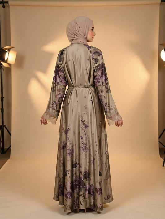 Noor’s-Printed Silk Abaya set-2pc