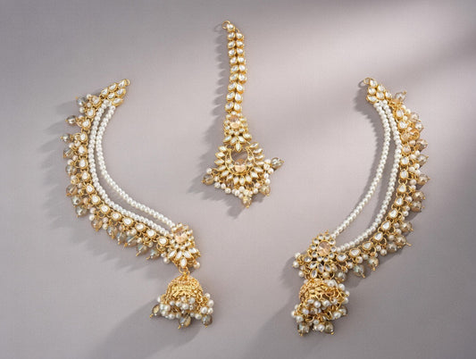 Golden-Kundan jhumka and Tikka