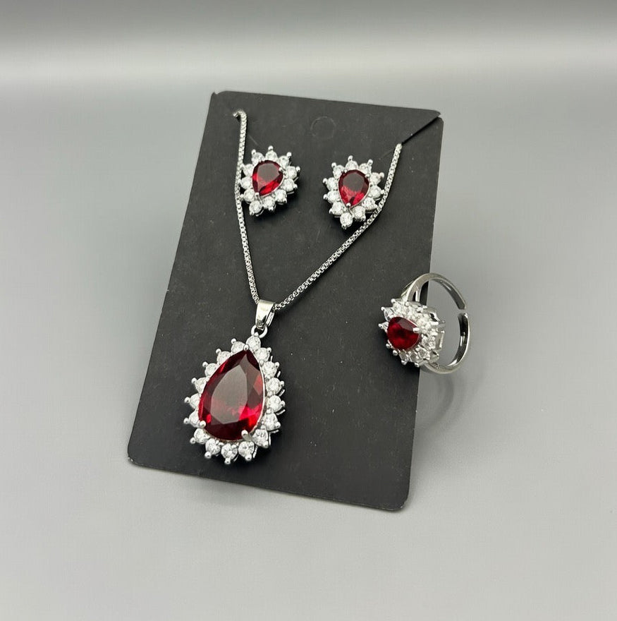 Red-3D Zircon Locket Set