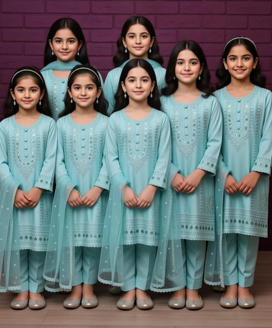 Noor’s-Sky Blue Dhanak Kameez Shalwar