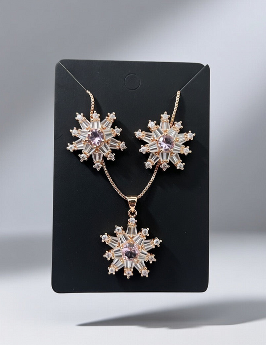 LightPink Golden-3D Zircon Locket Set