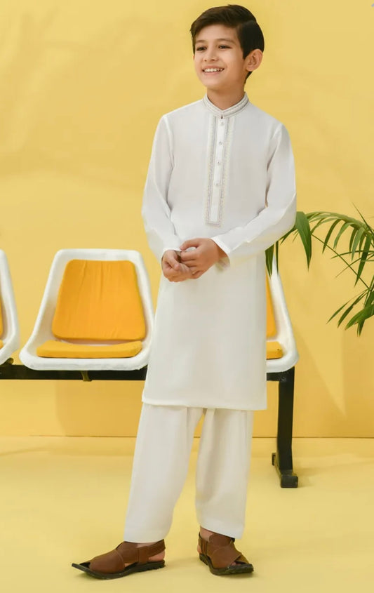 Off White-Kameez Shalwar-Kids Boys- J.