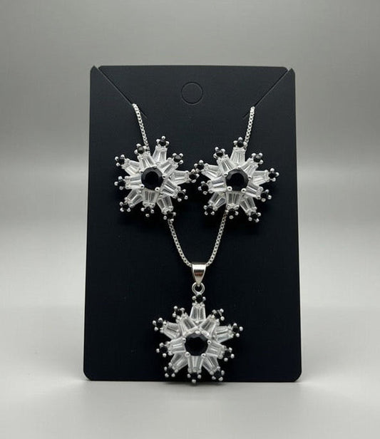 Silver Black-3D Zircon Locket Set