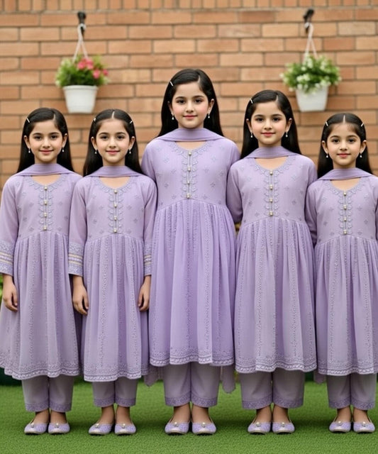 Noor’s-Lilac 3Pc Frock Set
