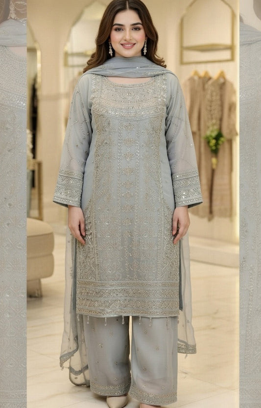 Noor’s-Festive Kameez Shalwar-Grey