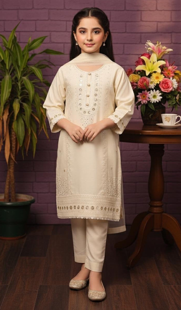 Noor’s-Off White Dhanak Kameez Shalwar