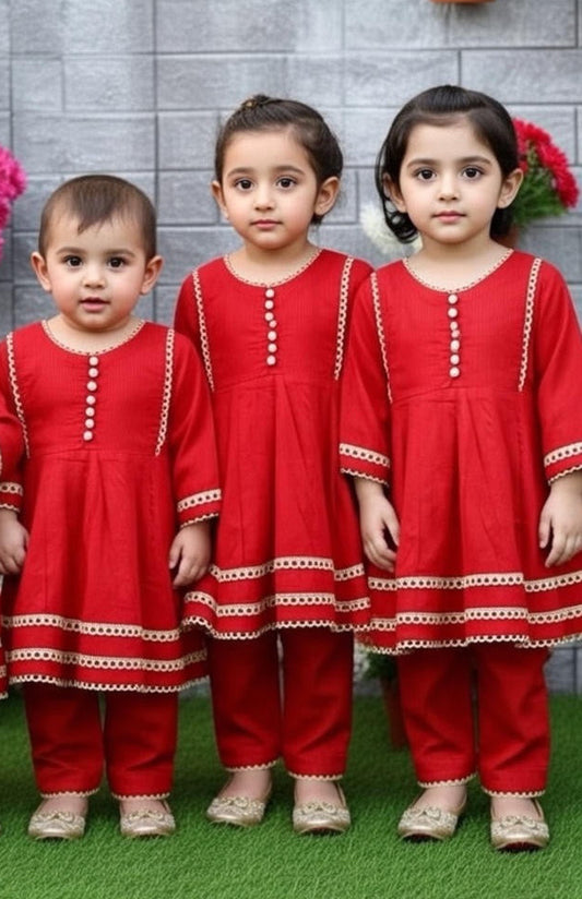 Red Cotail Baby Frock-2Pc