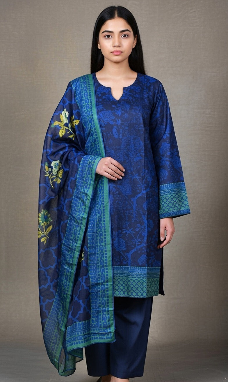 Brand:Gul Ahmed-Blue Khaddar-3pc