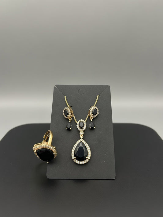3D Zircon Locket Set-Black colour