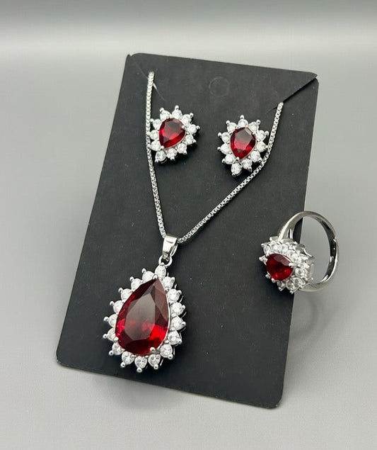 Burgundy Red-3D Zircon Locket Set