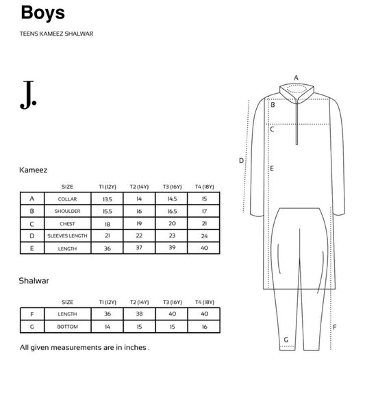 J. white-Kameez Shalwar-Teen Boys
