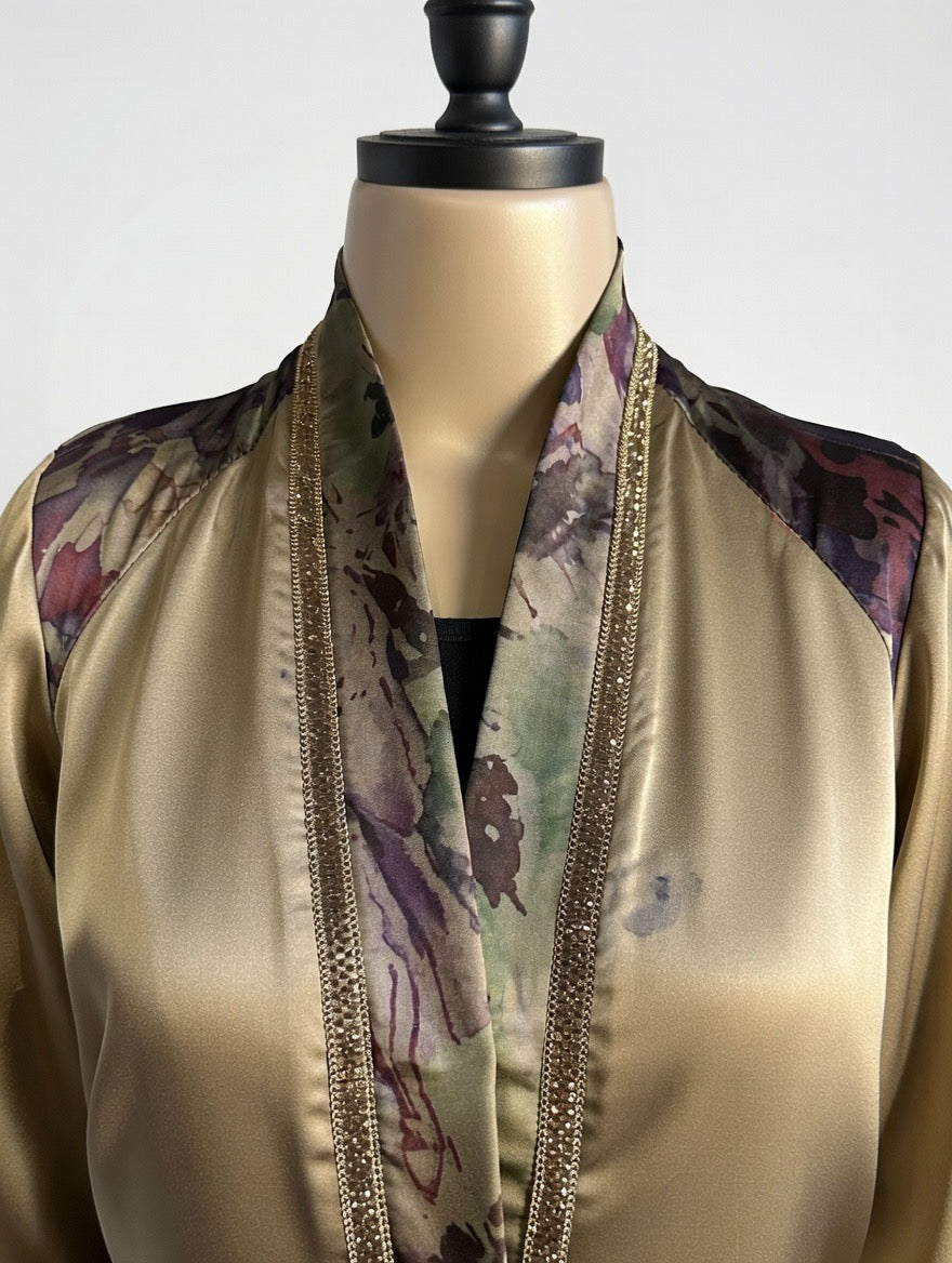 Noor’s-Printed Silk Abaya set-2pc