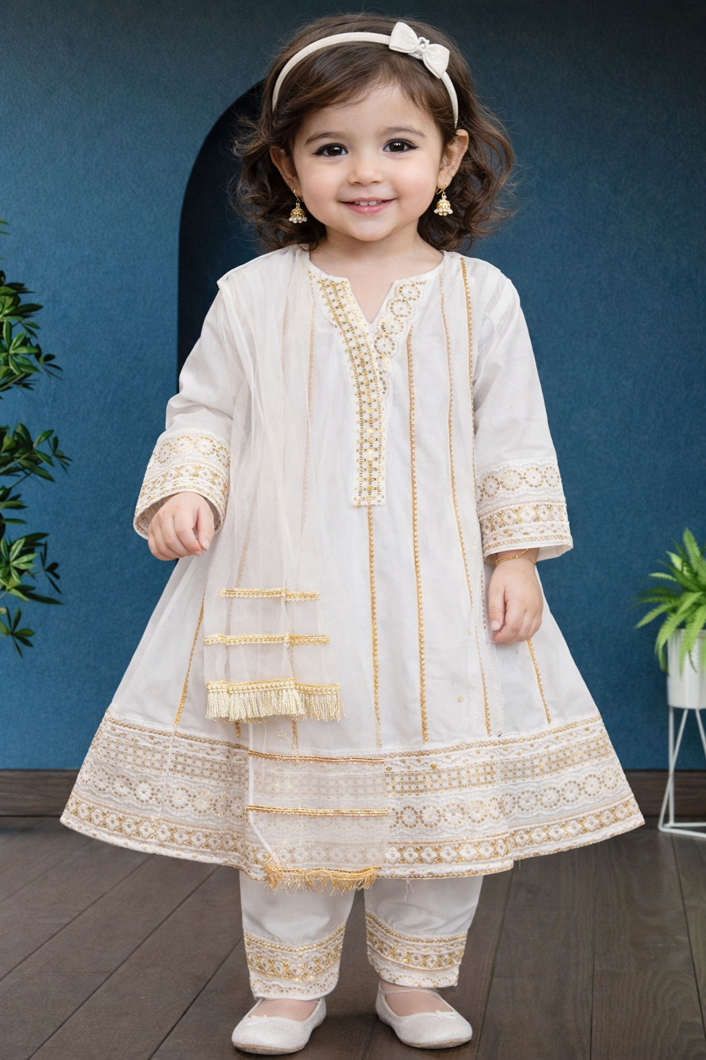 Noor’s-White Cotton Frock-3Pc