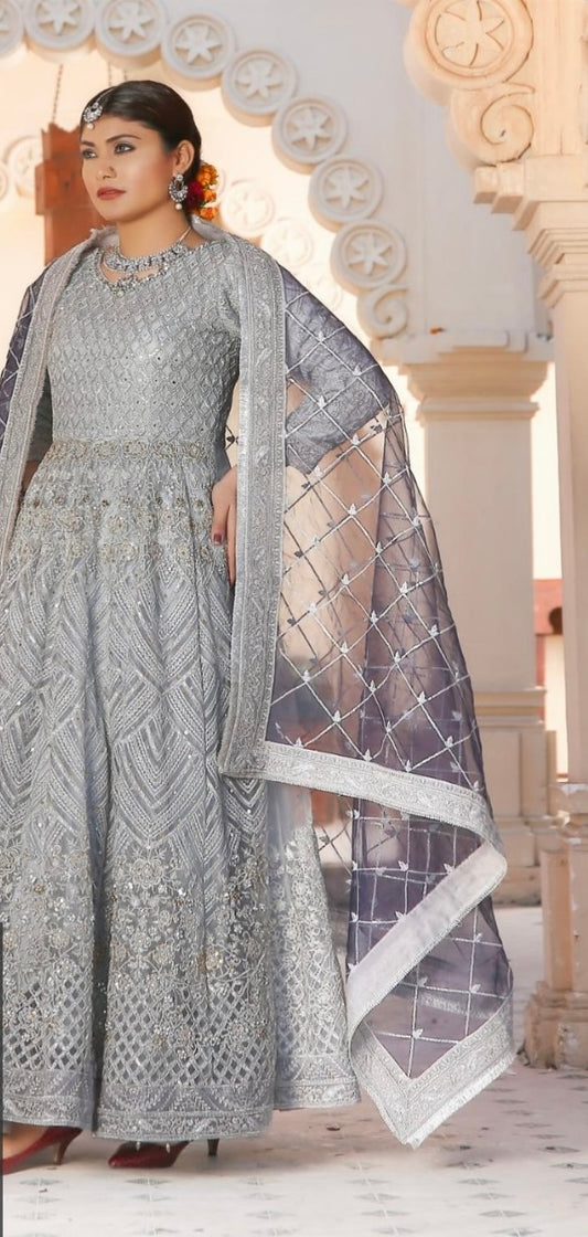 Grey-Blue 3Piece Maxi Dress