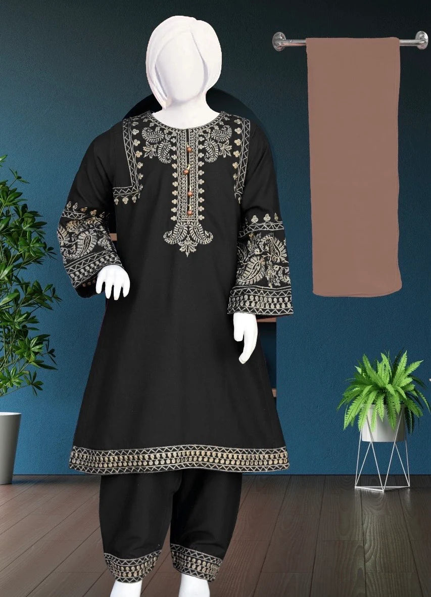 Noor’s-Black Linen Kameez Shalwar-3Pc