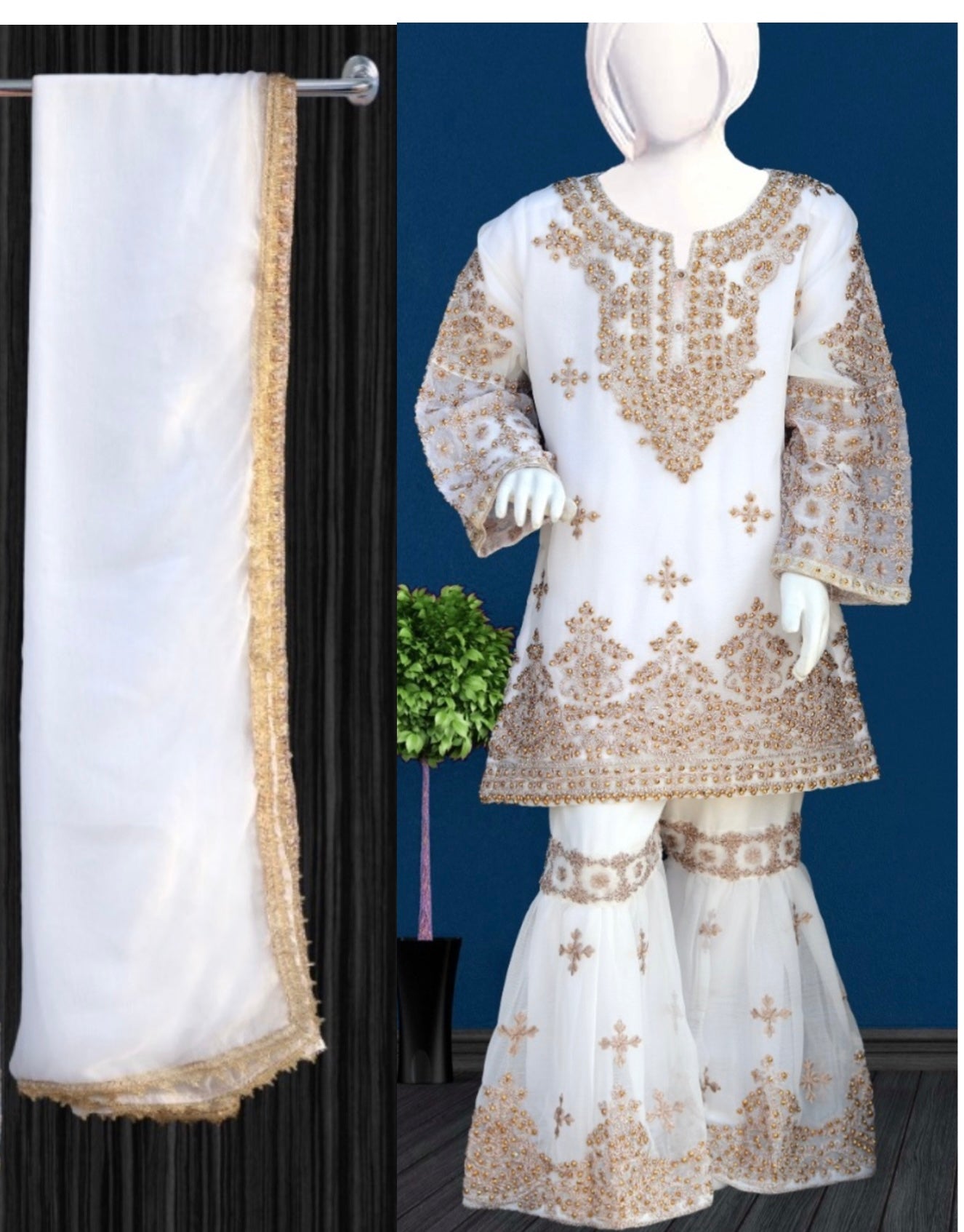 Noor’s 3pc Shararah Set-White