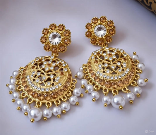 Gold-Tone Pearl Drop Chandbali Earrings