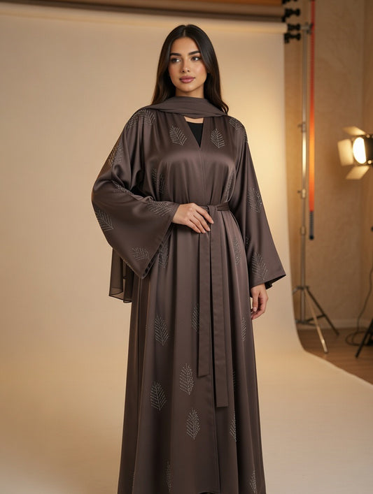 Noor’s-Dark Brown Abaya set-2pc