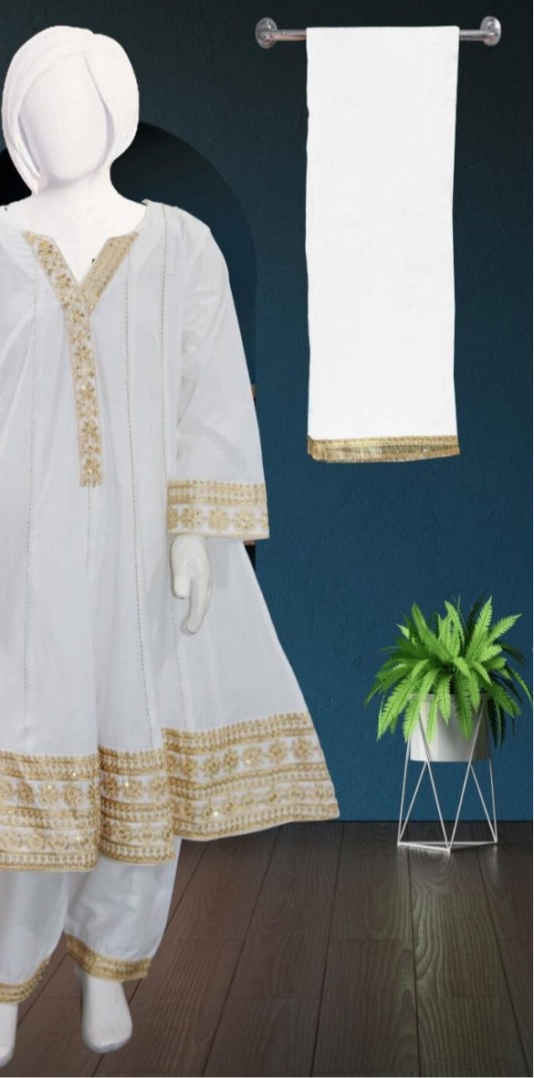 White-3pc Cotton Frock