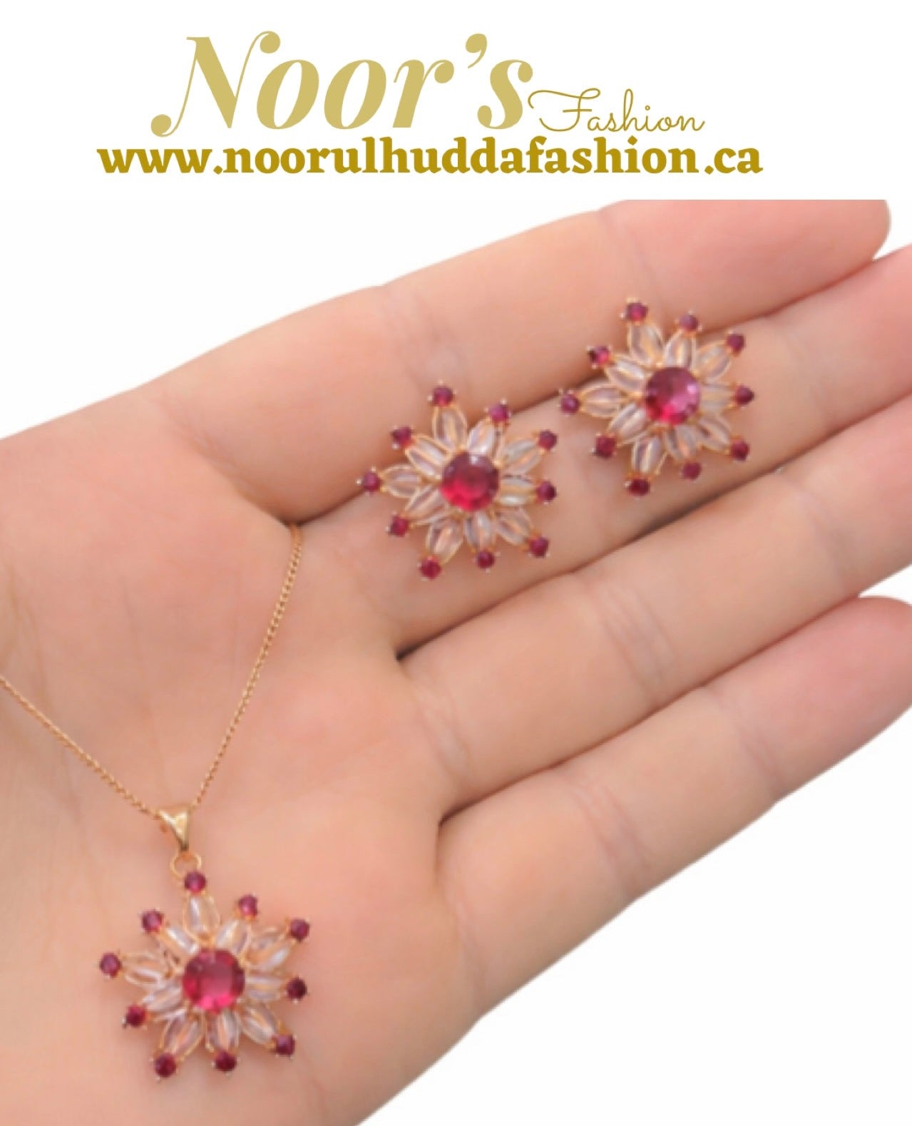 Burgundy Gold-3D Zircon Locket Set