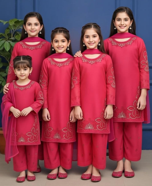Noor’s-Pink/Red-Dhanak Kameez shalwar-3Pc
