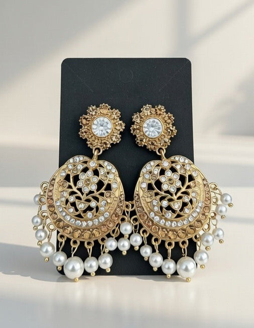 Gold-Tone Pearl Drop Chandbali Earrings