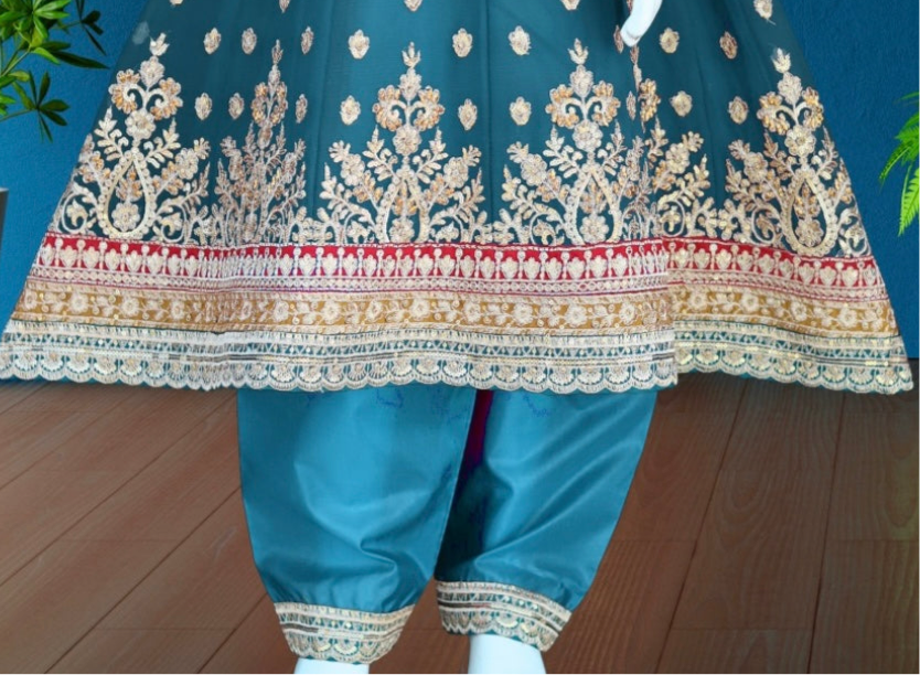 Blue-3pc Crinkle Chiffon Frock Set
