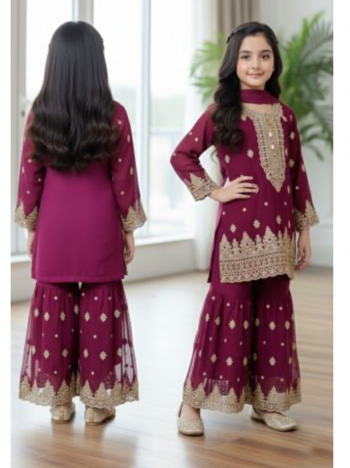 Noor’s-3Pc Sharara-Maroon