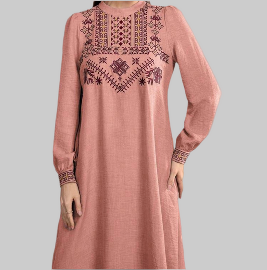 Noor’s-Peach Pink Dress-Embroidered