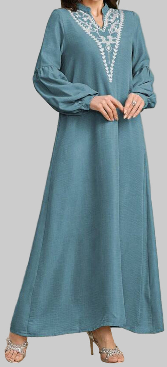 Noor's-Blue Dress-Embroidered