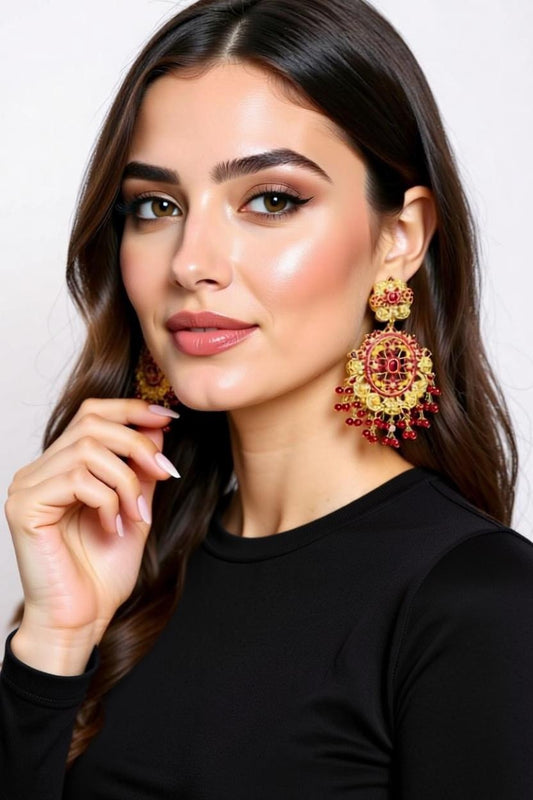 Burgundy-3D Zircon Stone Dangle Earrings