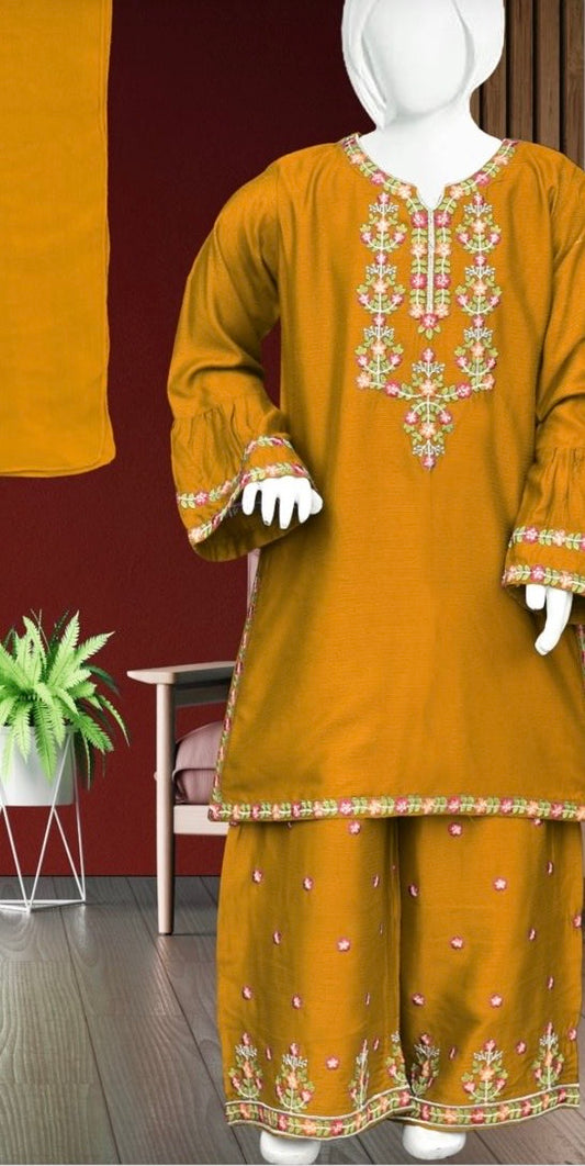 Mustard-3pc Linen Shalwar kameez