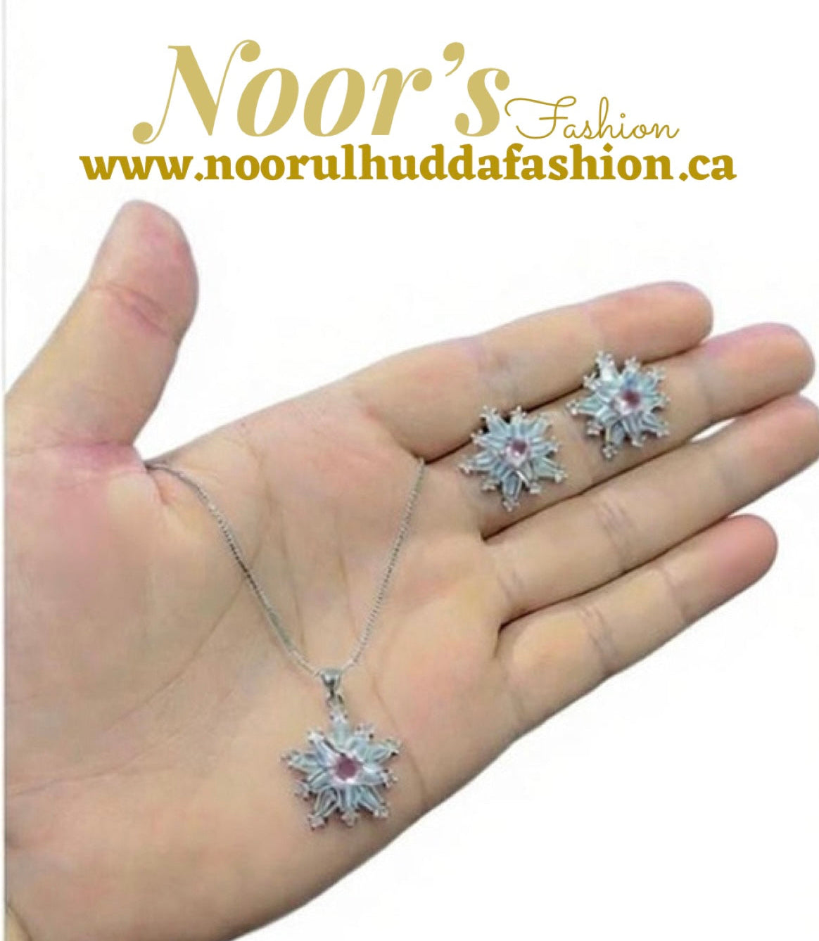 Silver LightPink-3D Zircon Locket Set