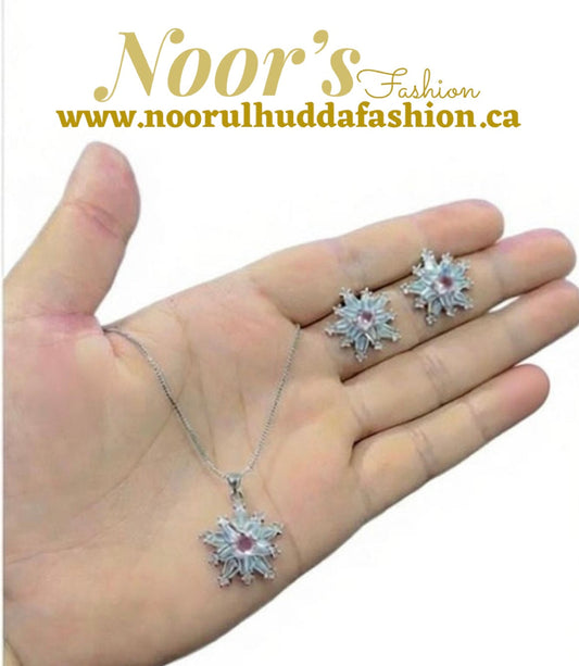 Silver LightPink-3D Zircon Locket Set